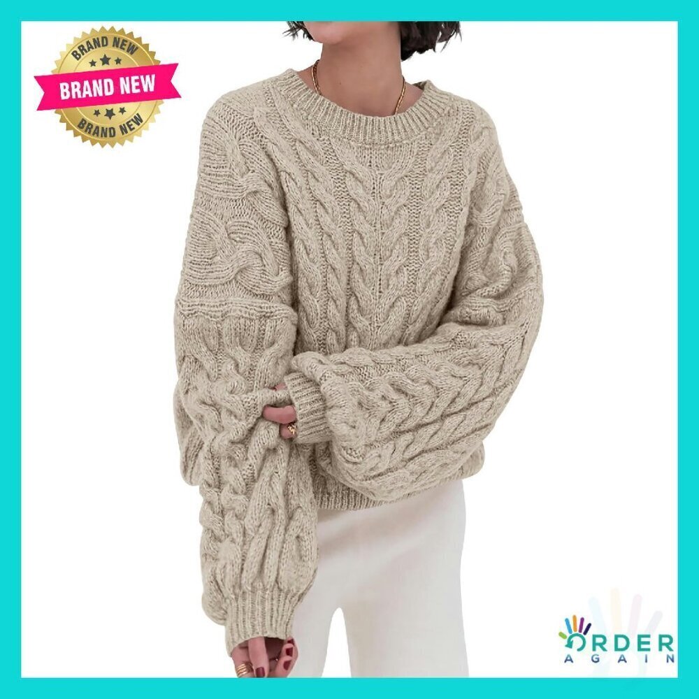 Cable Knit Chunky Pullover Oversized Sweater Crewneck Long Sleeve Fall